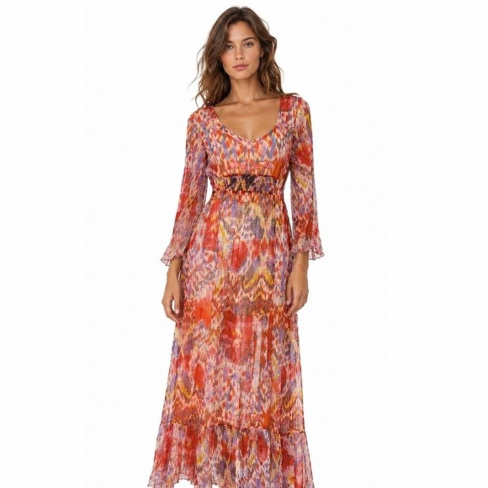 Lucky Brand Y2K Sheer Overlay Maxi Dress Small Fairy Boho Empire Waist Resort